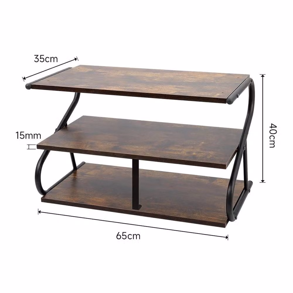 VOGREX 3 Tier S-Type Metal and Wood Freestanding Shoe and Plant Display Rack in Dark Brown – 2