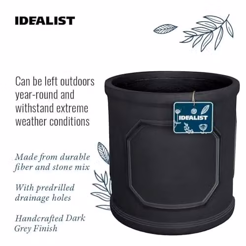 IDEALIST Grey Faux Lead Reinforced Stone Planter, 30 cm, 15 L – 10