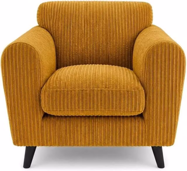 Bliss Furniture Harlow Jumbo Cord Cuddle Chair in Yellow Mustard Modern Armchair with Solid Wood Frame