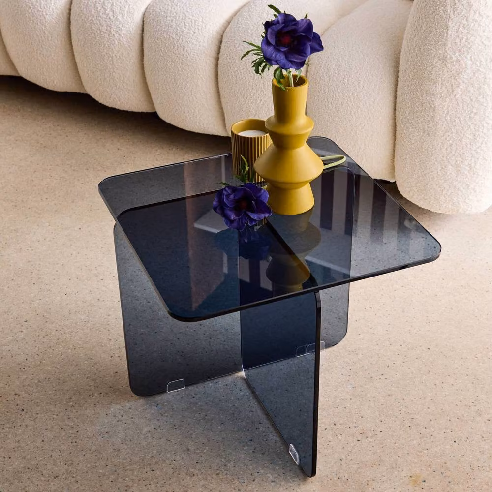 sweeek Square Modern Coffee Table with Grey Tempered Glass, W/D/H: 50 x 50 x 46 cm – 3