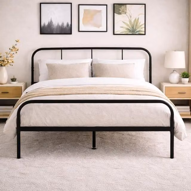 House of Home Minimalist Metal King Size Bed Frame with Drawers in Black, W/D/H: 180 x 200 x 153 cm