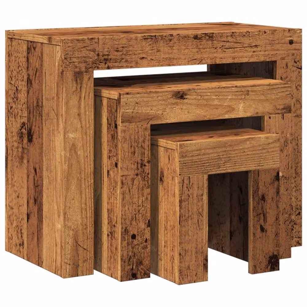 Berkfield Home Nesting Coffee Tables, 3 Piece Set in Brown Rustic Engineered Wood – 4