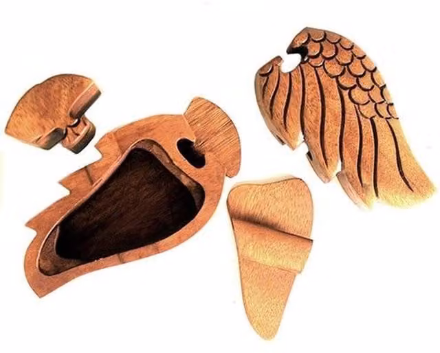 KDMK Bali Magic Box Angel Wing Wood Puzzle Gift Box in Brown