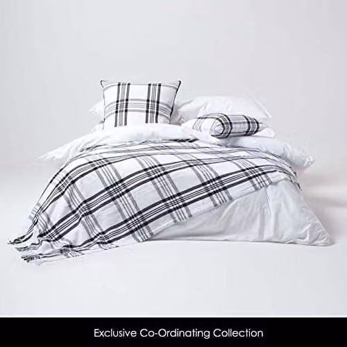 Homescapes White and Black Tartan Pattern Cotton Cushion Cover, W/D/H: 60 x 60 x 0 cm – 2