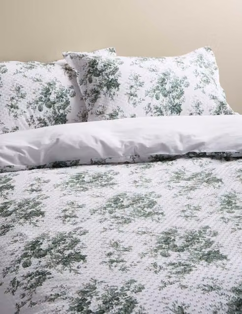 M&S Sabrine Floral Dobby Cotton Bedding Set, Petrol Teal, W: 140 cm x L: 200 cm