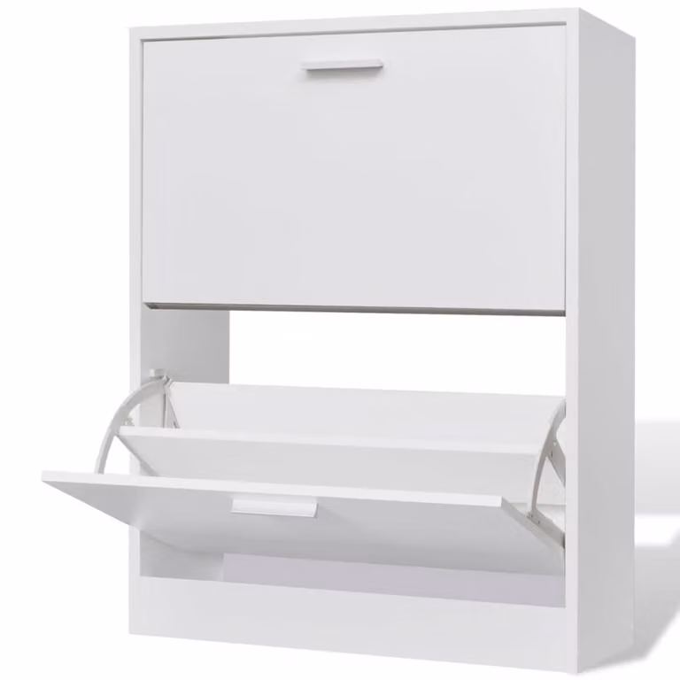 Berkfield Home White Wooden Shoe Cabinet with 2 Tilting Compartments, W/D/H: 81 x 24 x 24 cm