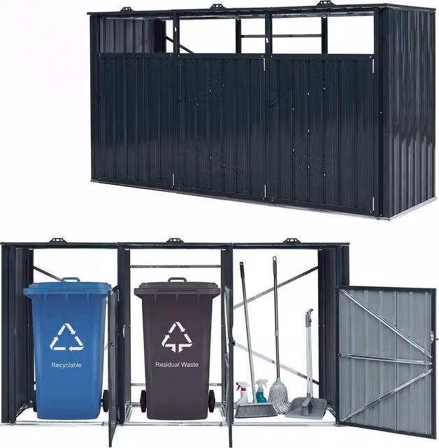 COSTWAY Metal Garden Bin Store Storage Shed in Grey Anthracite with Lock