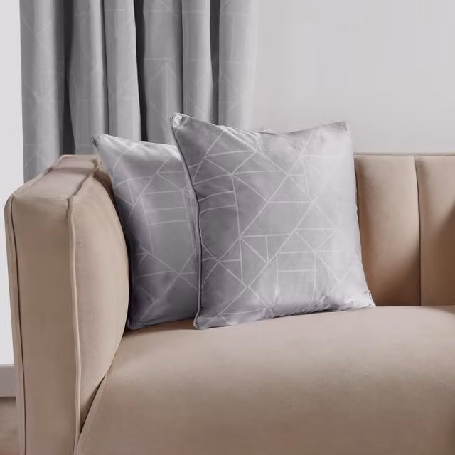 OHS Pack of 2 Matte Velvet Mason Geo Square Cushion Covers in Grey and White