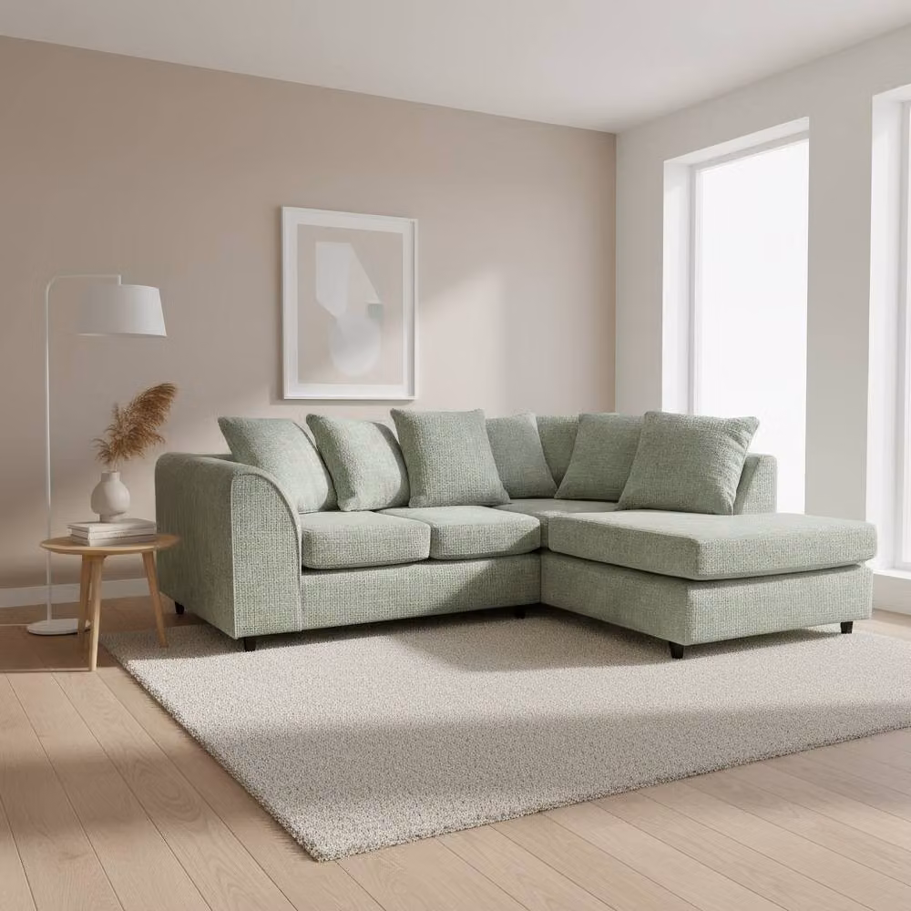 Abakus Direct Jumbo Chenille L-Shaped Corner Sofa with Chaise Extension, Right Hand Facing, Green, W/D/H: 212 x 164 x 80 cm – 2