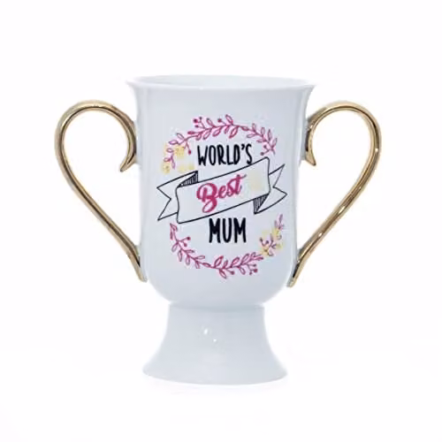 Boxer Gifts World's Best Mum Trophy Mug in White and Gold – 1