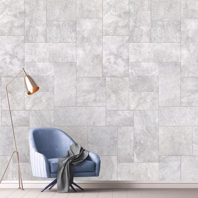 Grandeco Limestone Digital Mural Wallpaper in Beige and Grey