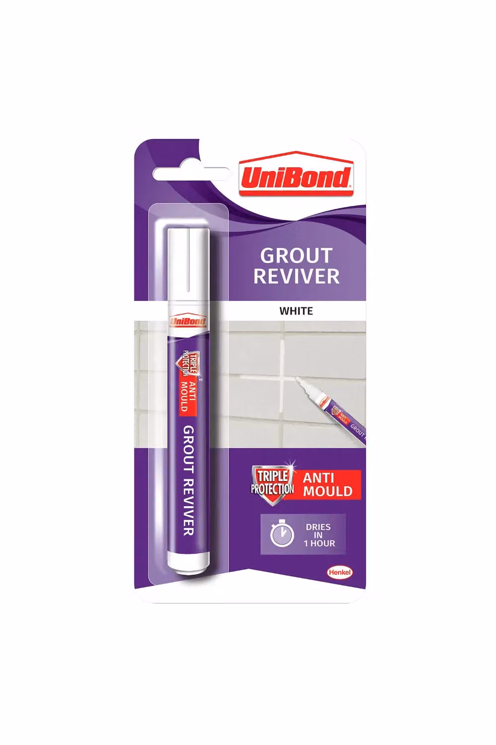 UniBond Triple Protection Anti-Mould Grout Reviver Pen, White, 4 x 7ml – 2