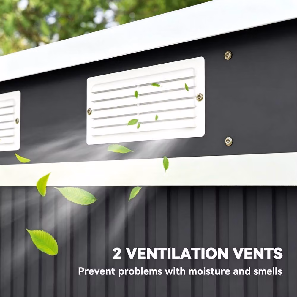 STILVORA Modern Grey Galvanised Steel Garden Shed with Sliding Doors and Side Vent, W: 204 cm, D: 119 cm, H: 172 cm – 9