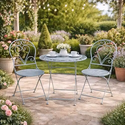 GlamHaus Monaco 3 Piece Metal Bistro Set in Antique Grey – 2