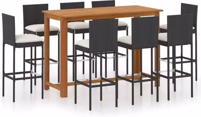 Berkfield Home 9 Piece Poly Rattan Garden Bar Set with Cushions in Black – 1