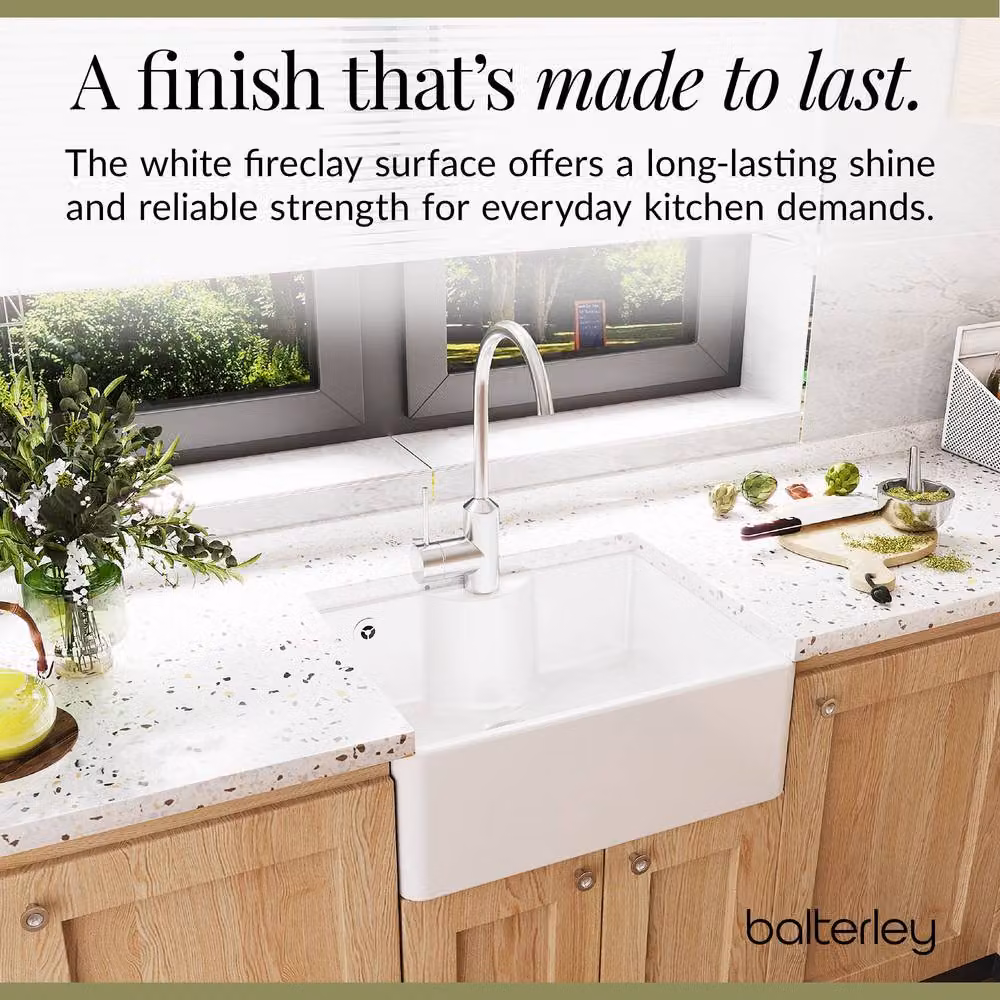 Balterley White Ceramic 1 Bowl Butler Kitchen Sink with Tap Ledge and Overflow, W: 59.5 cm – 2