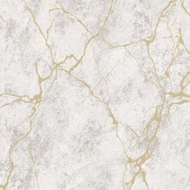 Grandeco Marmor Gold Veined Marble Abstract Blown Vinyl Wallpaper in White and Grey
