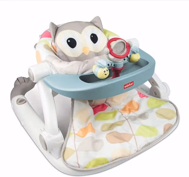 Winfun Sit-To-Walk Owl Activity Centre Push Along Walker in White and Multicolour