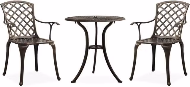Berkfield Home 3 Piece Cast Aluminium Bistro Set in Bronze and Brown – 1