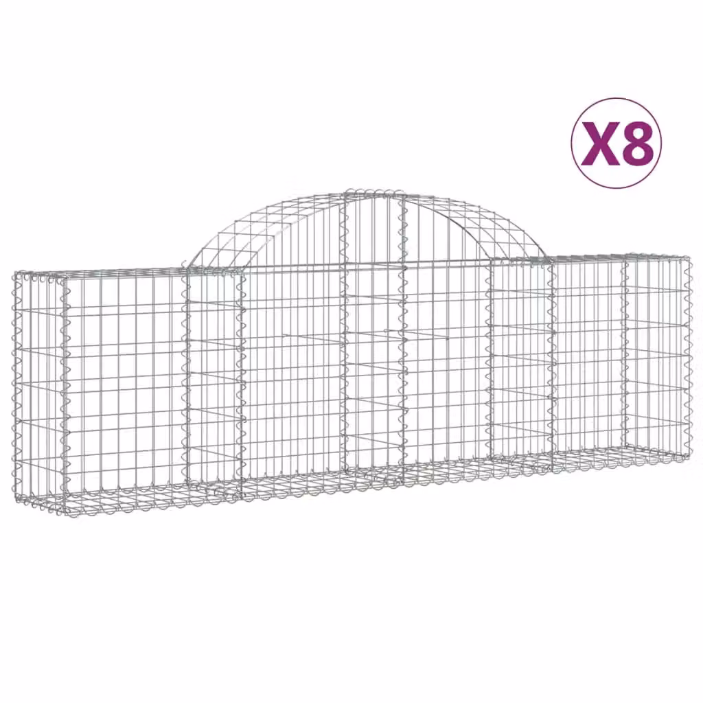 Berkfield Home Arched Gabion Baskets, 8 Piece Set, Silver Galvanised Steel, W: 200 cm, D: 30 cm, H: 60-80 cm – 2