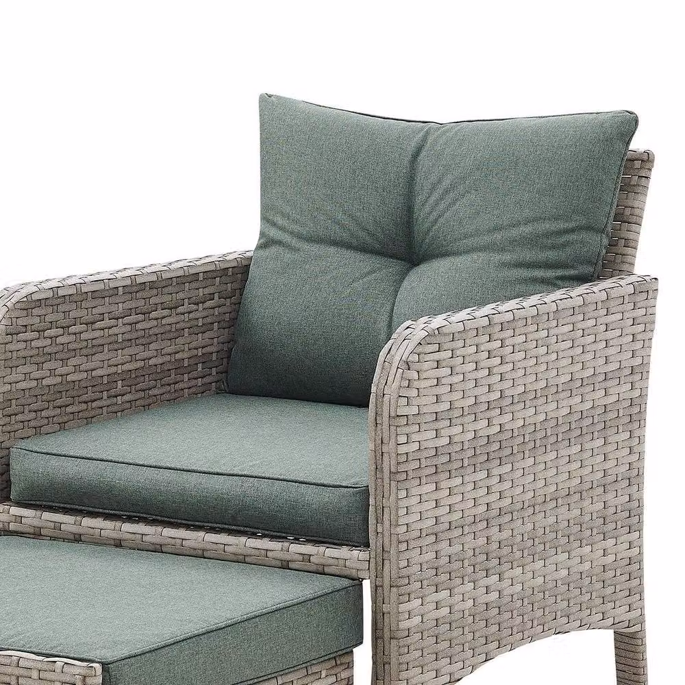 Home Detail Grenada Grey Polyrattan Garden Furniture Set with Green Cushions, Side Table and Hide Away Footstools – 3