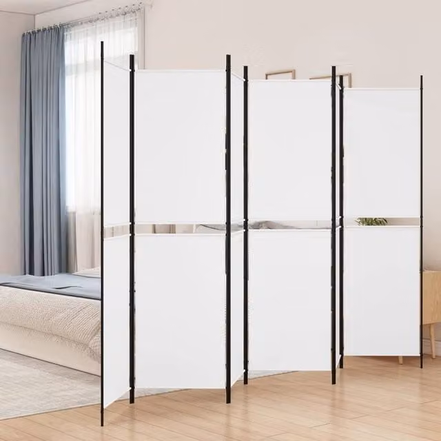 Berkfield Home 6-Panel Fabric Room Divider, White, W: 300 cm, H: 200 cm