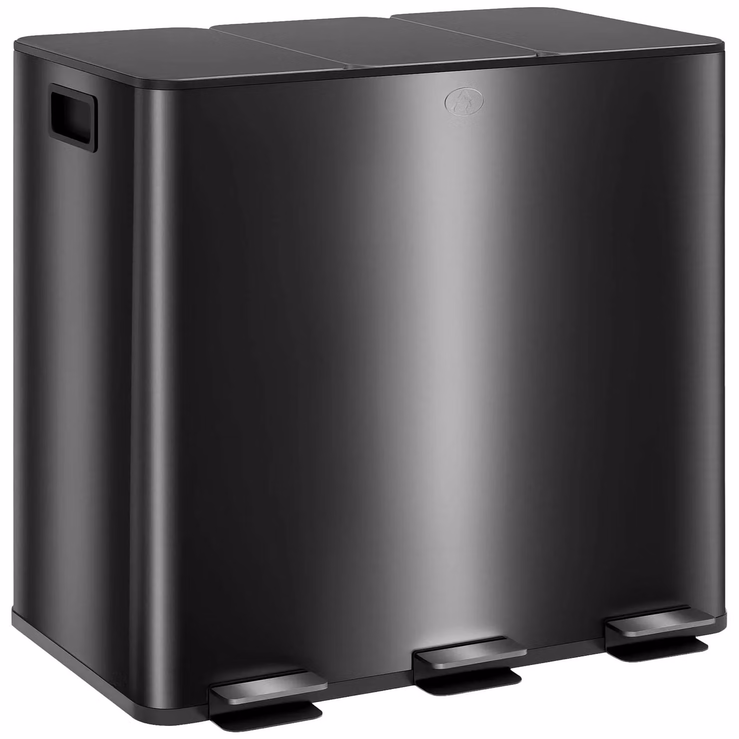 HOMCOM Triple Kitchen Pedal Bin with Odour Filter, Black, 3 x 15L – 2