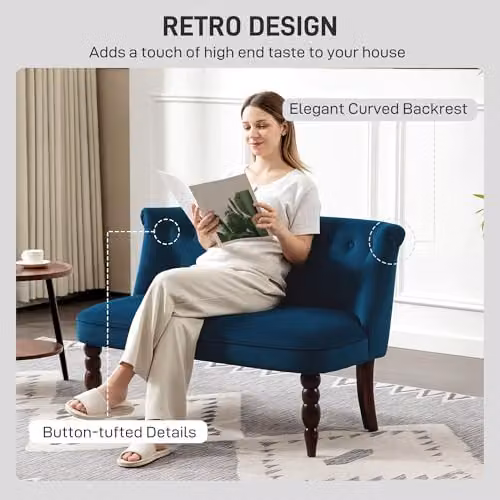 HOMCOM Velvet 2 Seater Sofa in Blue with Solid Wood Frame, W/D/H: 120 x 78 x 67 cm – 3