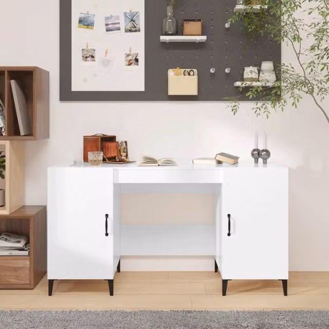 Berkfield Home High Gloss White Computer Desk in Engineered Wood, W/D/H: 140 x 50 x 75 cm – 1