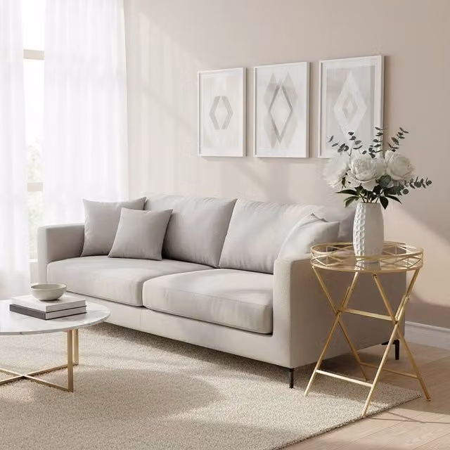 Orsina Round Gold Tray Side Table with Glass Top, W/D/H: 49 x 49 x 72 cm