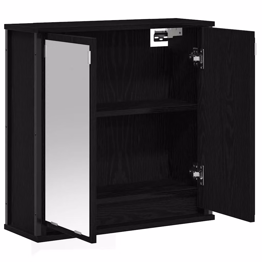 Berkfield Home Black Oak Bathroom Wall Cabinet with Mirror and Internal Shelves, W/D/H: 60 x 21 x 60 cm – 3