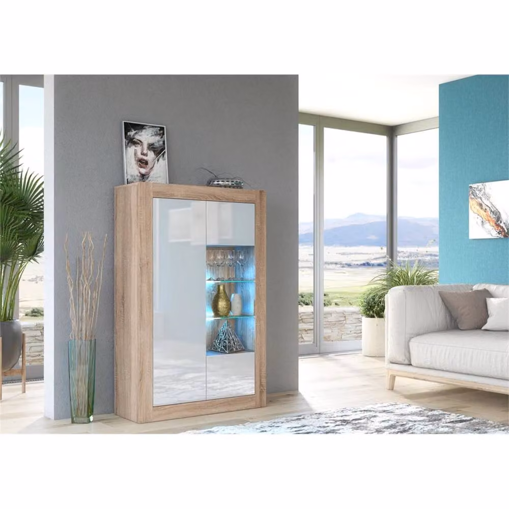 FORGEVIO Modern Sideboard Cabinet with Oak Matt Body and White High Gloss Doors – 3