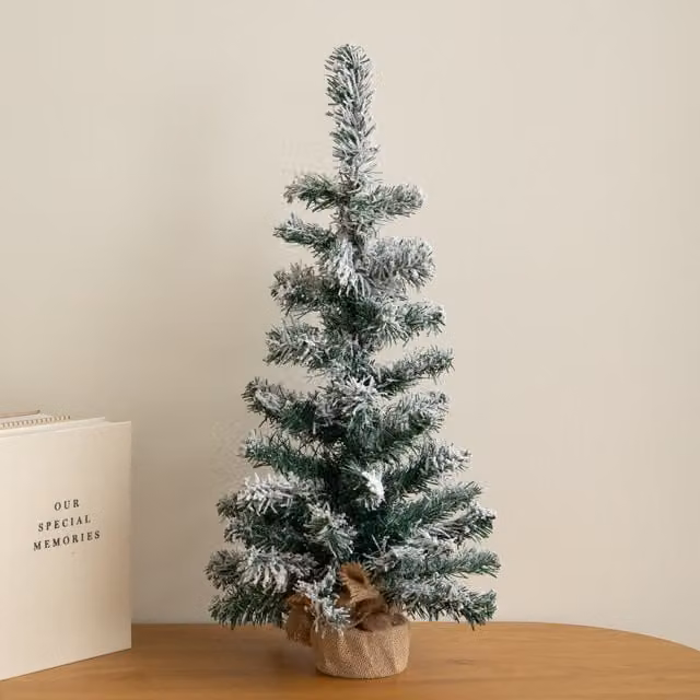 Samuel Alexander 60cm Snowy Mini Fir Christmas Tree in Green with Jute Bag Stand