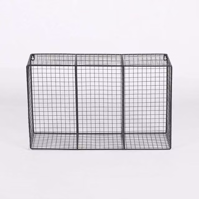 PAWNORA Industrial Mesh Wall Mounted Shelf Unit in Black, W/D/H: 60.0 x 20.0 x 37.0 cm – 1