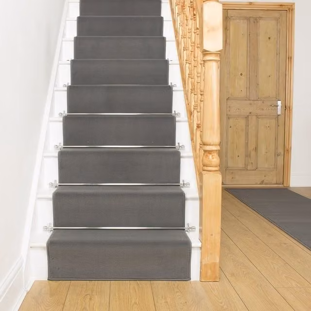 runrug Plain Grey Stair Carpet Runner, W: 60 cm, L: 480 cm