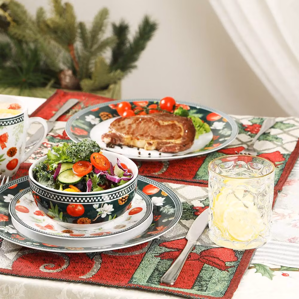 Simpa Christmas Flora Orchard 18-Piece Multicolour Ceramic Dinner Set – 6