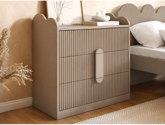 Flair Calista Ribbed Chest of 3 Drawers with Soft Close Drawers in Beige or Taupe W/D/H: 80 x 40 x 40 cm