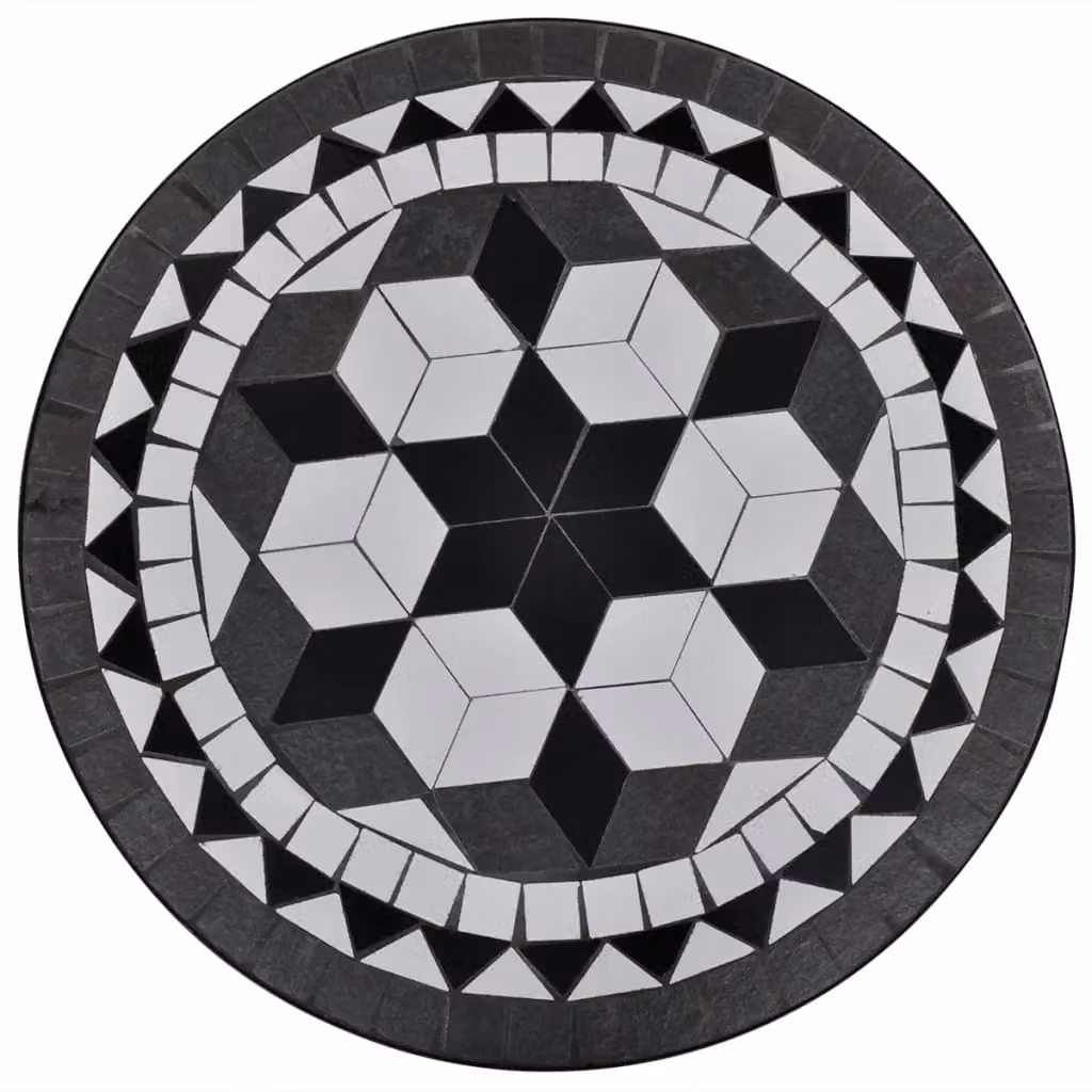 Berkfield Home Bistro Table with Black and White Geometric Mosaic Ceramic Top and Powder Coated Steel Frame, Diameter: 60 cm – 2