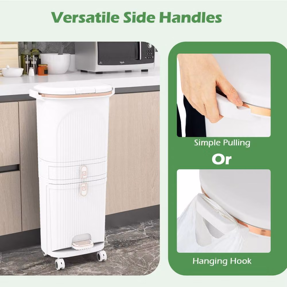 Gymax 42-litre White Kitchen Recycling Bin with 2 Detachable Buckets and Wheels – 6
