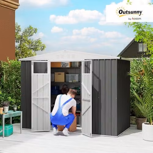 Outsunny Metal Garden Storage Shed in Dark Grey with Double Doors, Window and Lock, W/D/H: 246 x 117 x 161 cm – 2