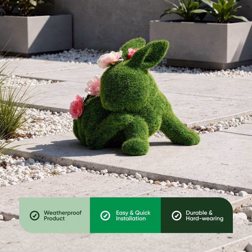Gardenwize Solar Floral Topiary Rabbit Garden Ornament with Multiple Lights in Green – 3