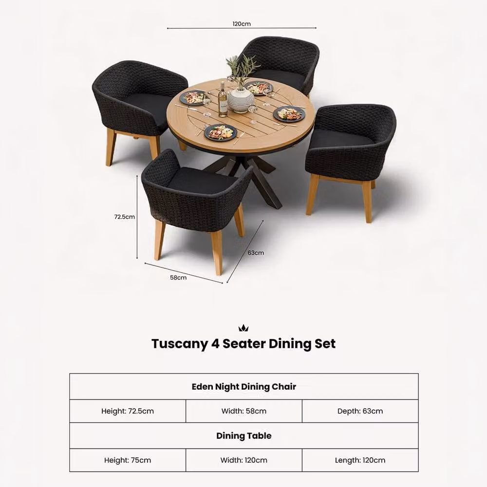 Royalcraft Tuscany Round Teak Wood Dining Set with 4 Eden Night Chairs in Brown and Sand – 5