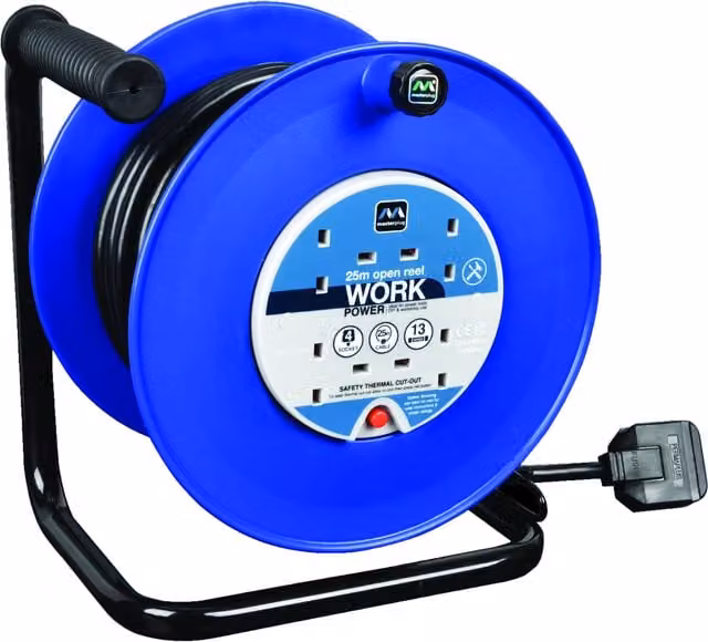 Masterplug 4 Socket 13A Cable Reel, 40m, Blue
