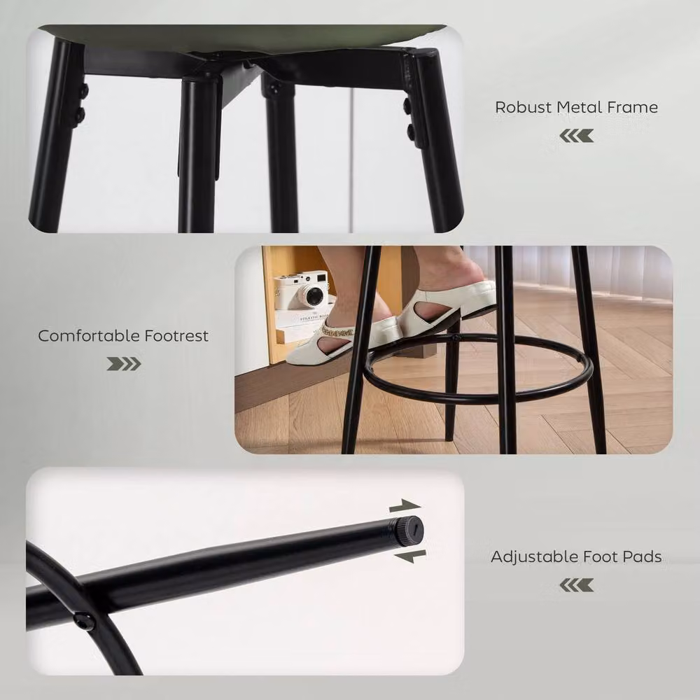 STILVORA Set of 2 Modern Green Faux Leather Swivel Bar Stools with Metal Frame – 5