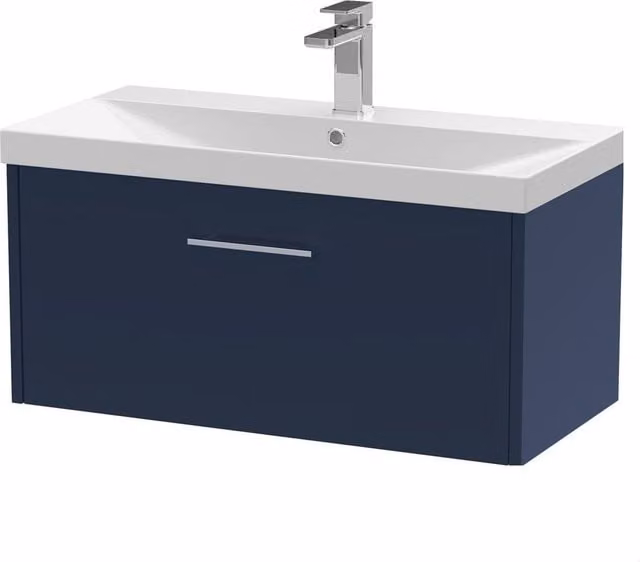 Balterley Winshill 1 Drawer Wall Hung Vanity Basin Unit, Blue, W: 80 cm