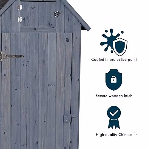 Airwave Bideford Wooden Garden Tool Cabinet Shed in Grey, W/D/H: 63 x 25 x 125 cm – 2