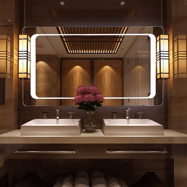 Livingandhome Anti-Fog LED Bathroom Mirror in Silver