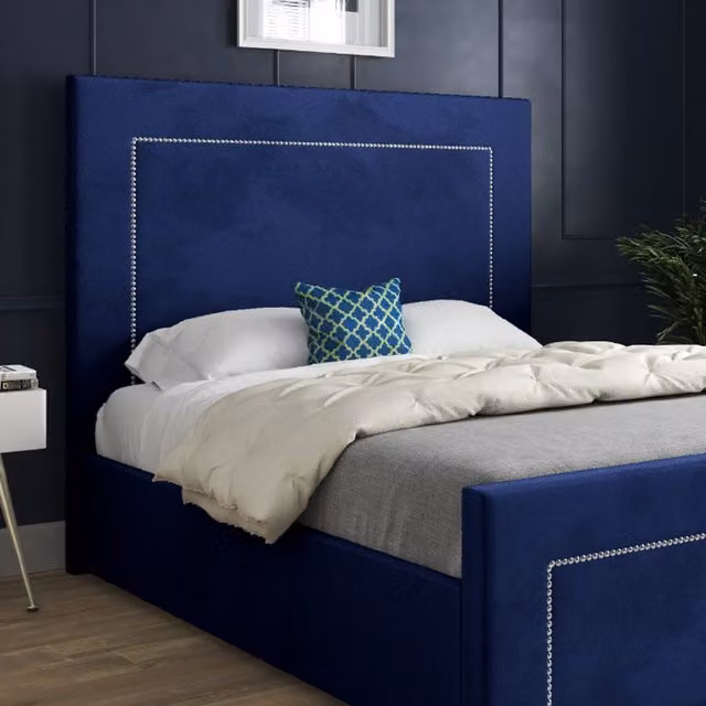 Elba Upholstered Velvet Bed Frame in Blue, W/D/H: 120 x 200 cm