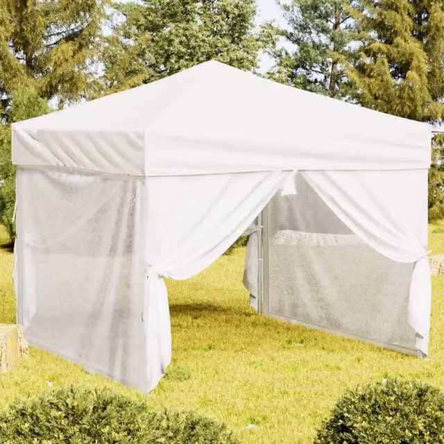 Berkfield Home Folding Party Tent with Sidewalls in White and Silver, W/D/H: 3 x 3 x 3 m – 1
