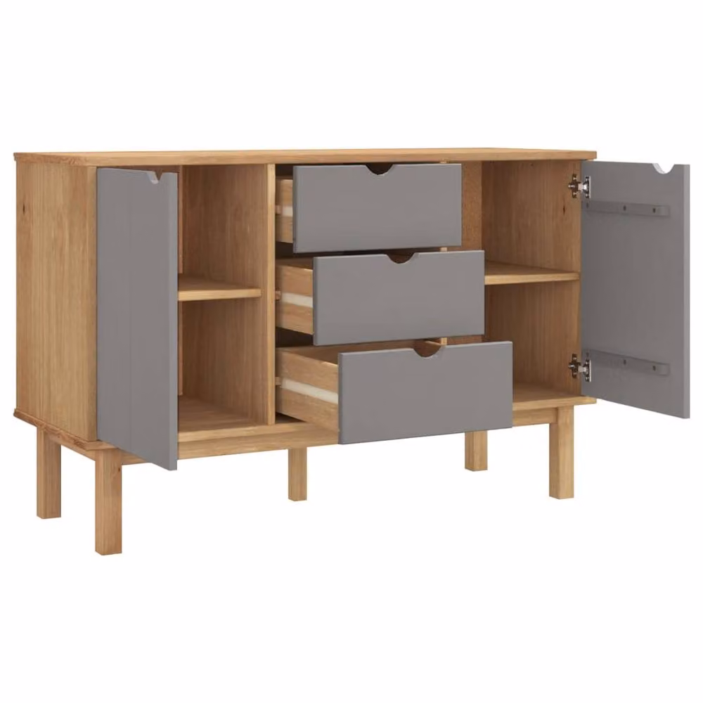 Berkfield Home OTTA Sideboard in Brown and Grey Solid Pine Wood, W/D/H: 113.5 x 43 x 73 cm – 3